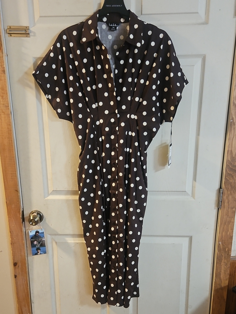 NICOLE MILLER POLKA DOT BUTTON DOWN SHIRT DRESS:COFFEE BEAN: NEW WITH TAGS: SZ 8
